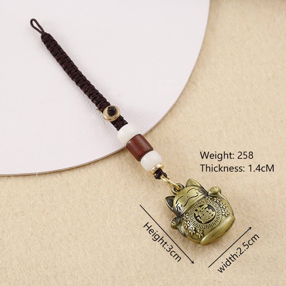 1PC puro fatto a mano in ottone Lucky Cat Car Keychain Money Keychain Feng Shui Lucky Key Ring Pendente