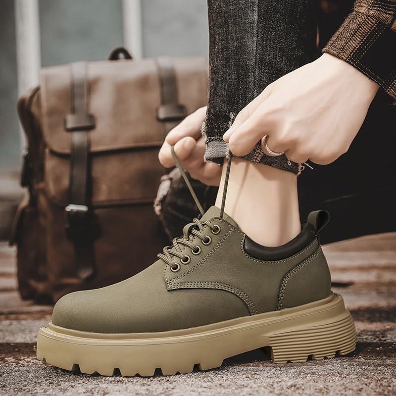 Men's Heightening Rubber Shoes Casual work Shoes Round Heel Versatile Comfortable Breathable Non-slip Lace-up Low-top Outdoor Oxford Shoes for Men(E,7.5)3