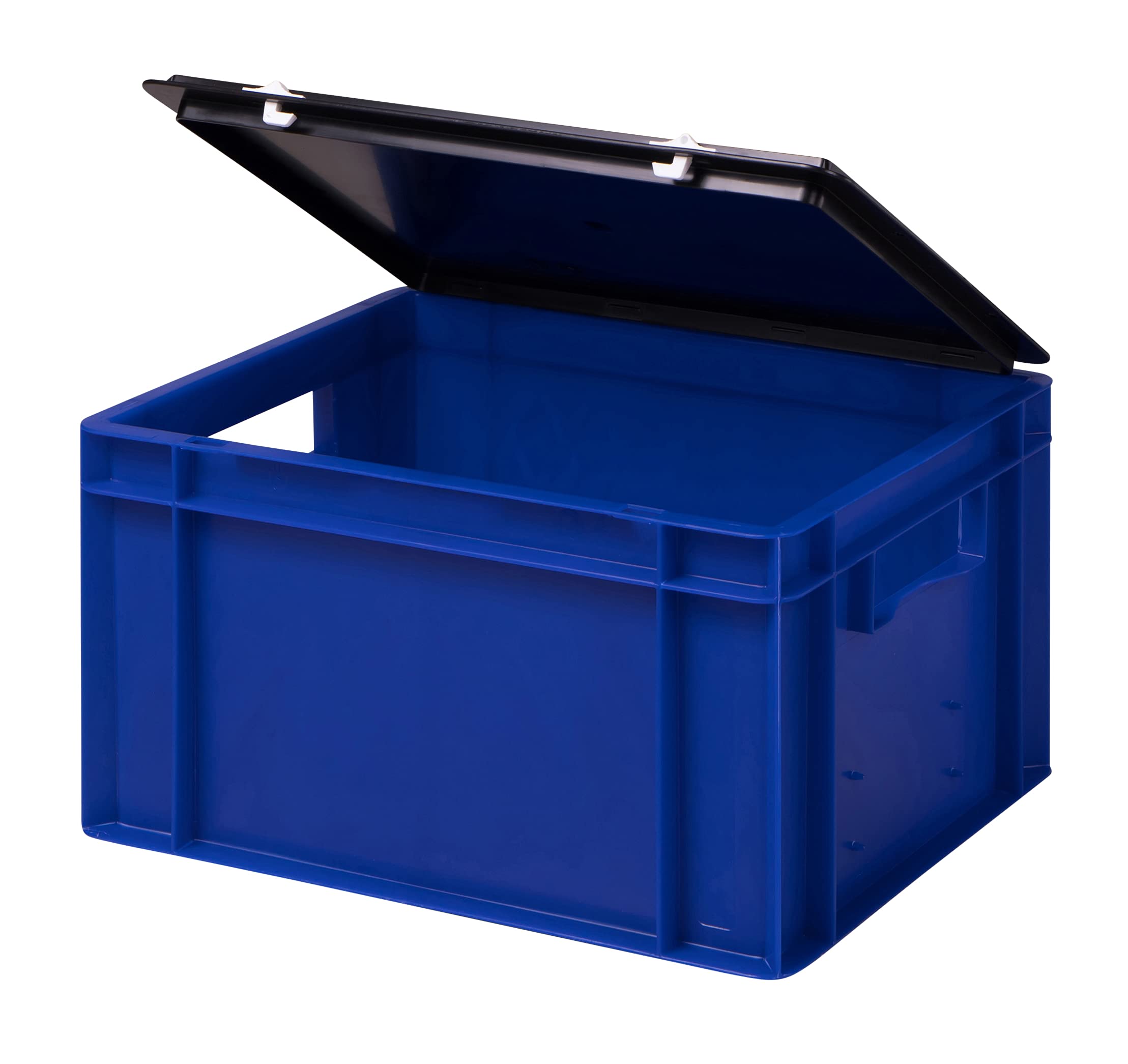 1a-TopStore Stabile Profi Aufbewahrungsbox Stapelbox Eurobox Stapelkiste mit Deckel, Kunststoffkiste lieferbar in 5 Farben und 21 Größen für Industrie, Gewerbe, Haushalt (blau, 40x30x22 cm)