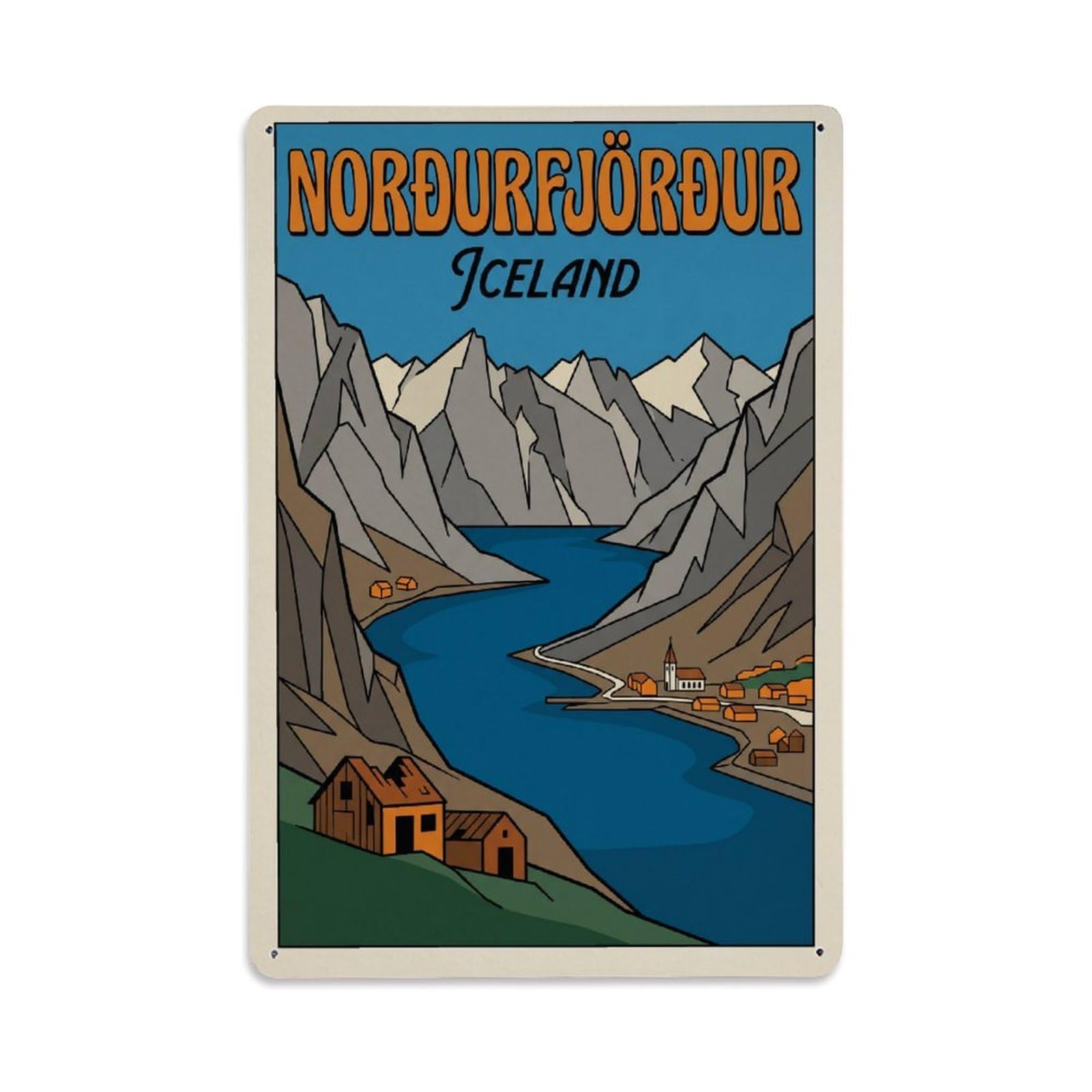 Gead 8X12inch Style Vintage Travel Norourfjordur Iceland Fjord Metal Tin Sign