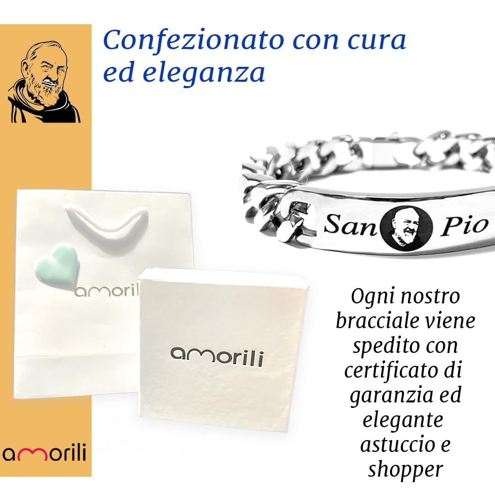 Bracciale Uomo San Padre Pio in Acciaio Inox | Gioiello Religioso Elegante e Resistente | Braccialetto Spirituale di Fede e Protezione | Ispirato a San Pio da Pietrelcina bcc2943