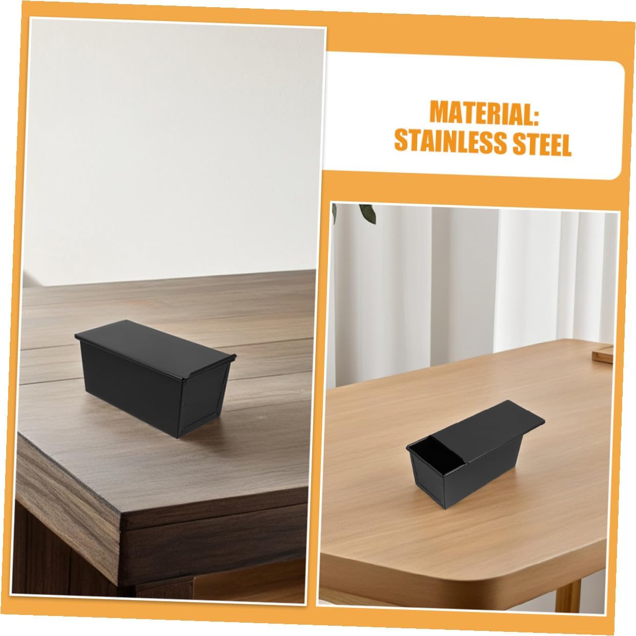 Nonstick Sandwich Pan with Lid 1000g Black Stainless Iron Bread Loaf Pan Covered Bakeware for Home Bread Baking and Toast Storage