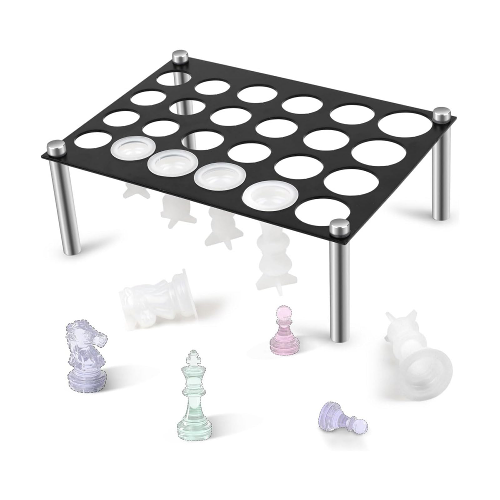 Tsophreniq Professional Acrylic Chess Mold Platform 24 Positioning Holes Storage Container for Craft Projects Clear Acrylic Chess Holder