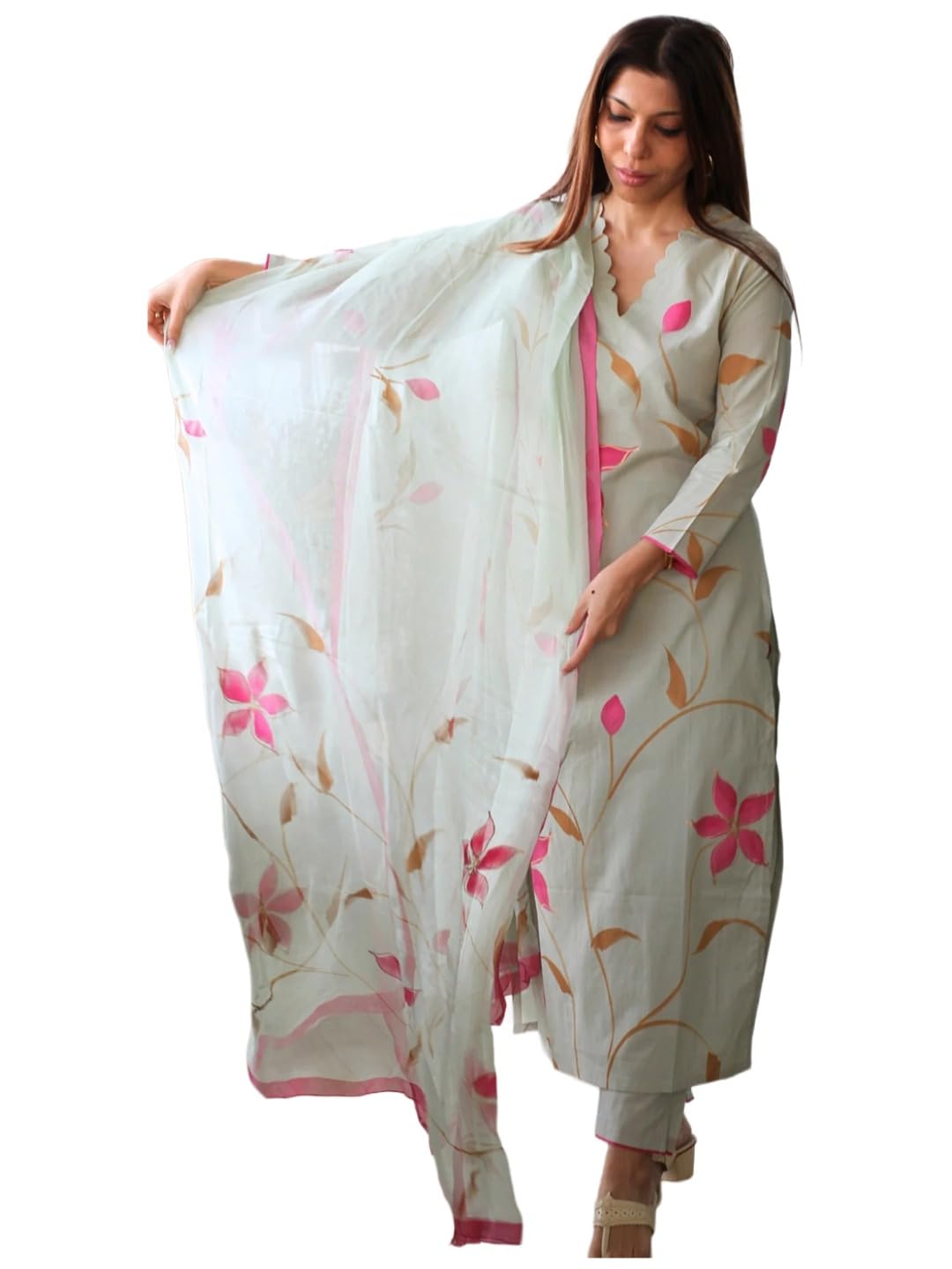 anni designer Women's Cotton Blend Printed Straight Kurta with Pant and Dupatta | Kurta Set for Women Suit Set for Women | Indian Ethnic Wear Women's Ethnic Clothing Designer Kurti Pant Set-picture-14