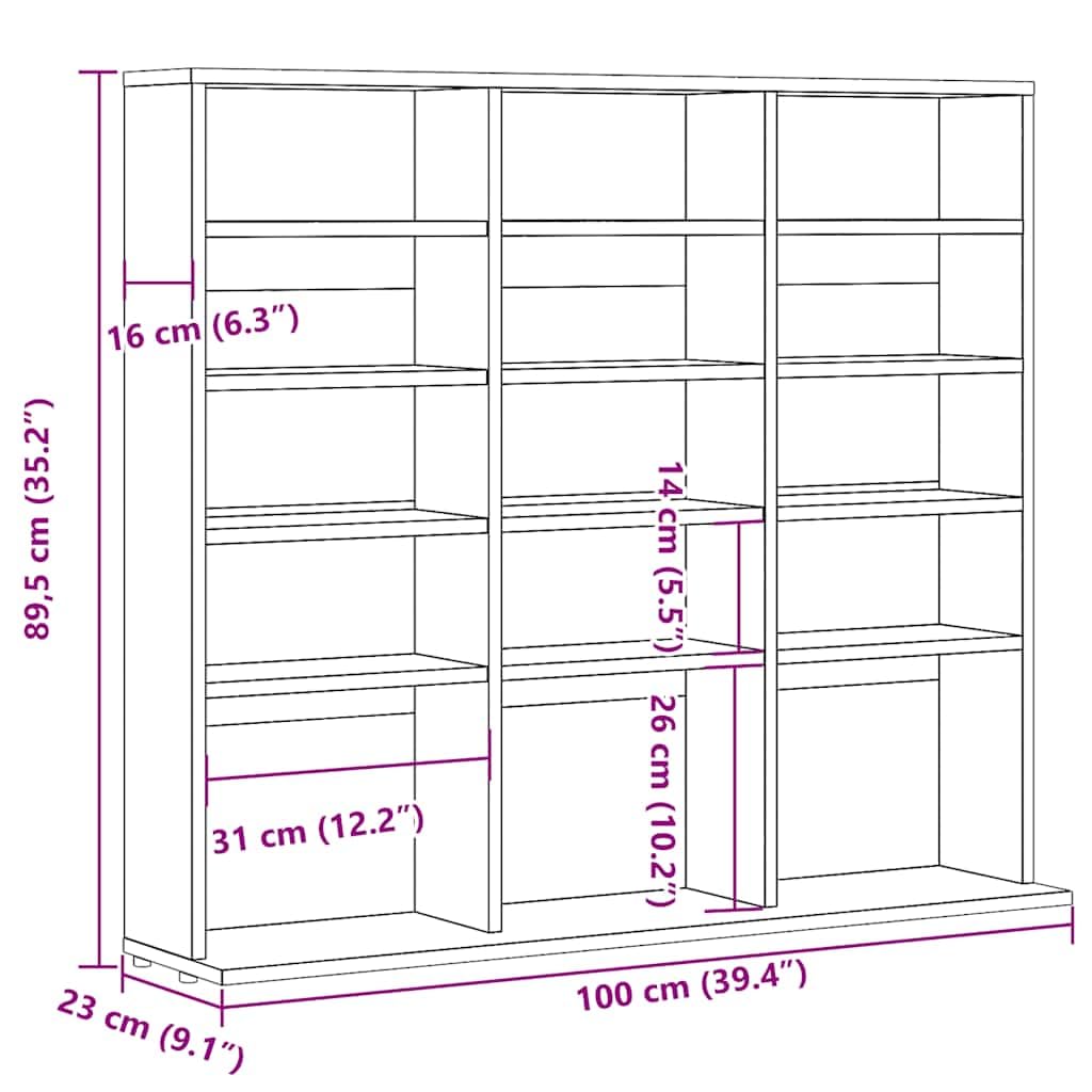 vidaXL Mobile Porta CD Artigianale 100x23x89,5 cm Legno Multistrato, Mensole, Armadietto, Contenitore per CD