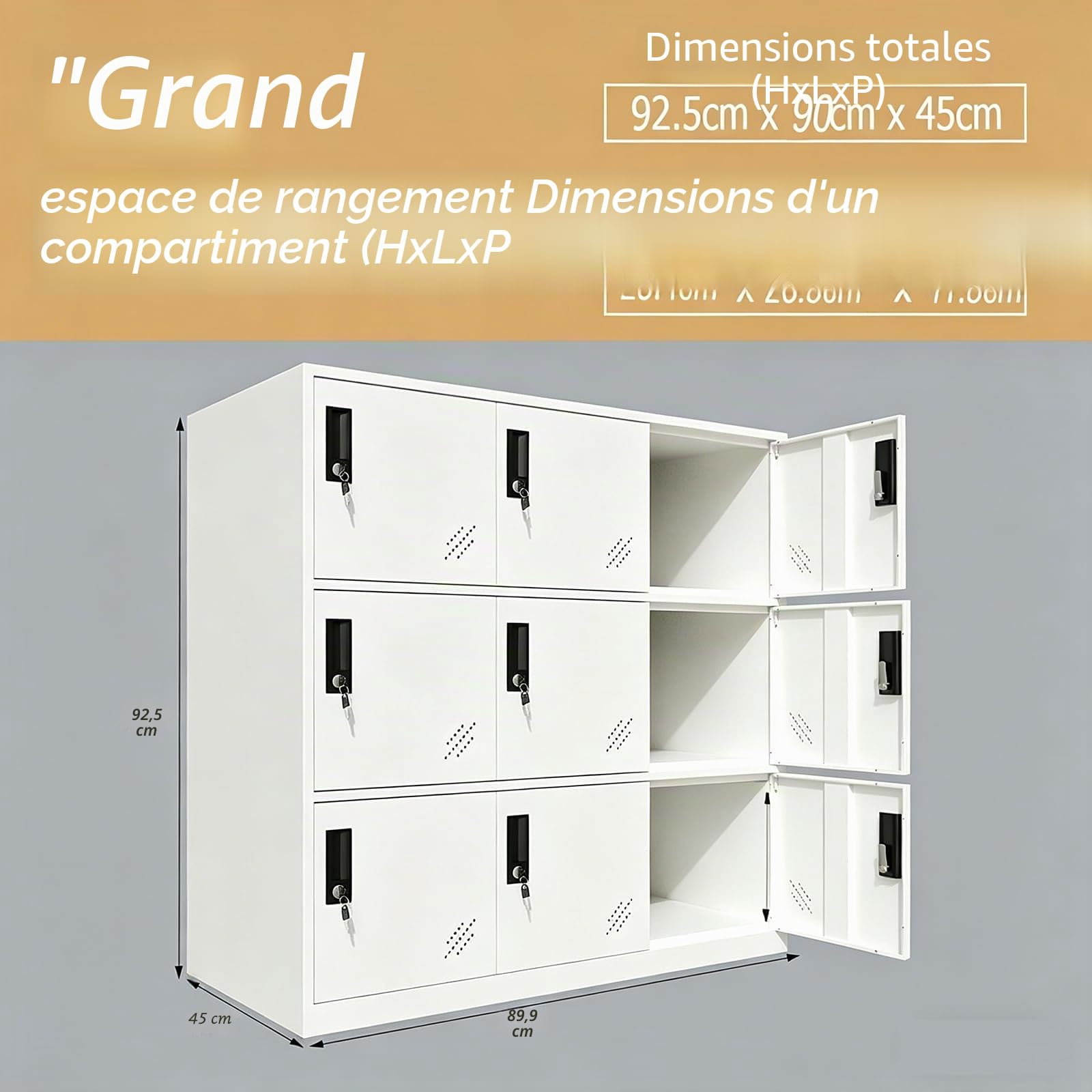 MECOLOR Armoire de Bureau en métal 9 Portes Casiers Rangement pour Enfants Full White