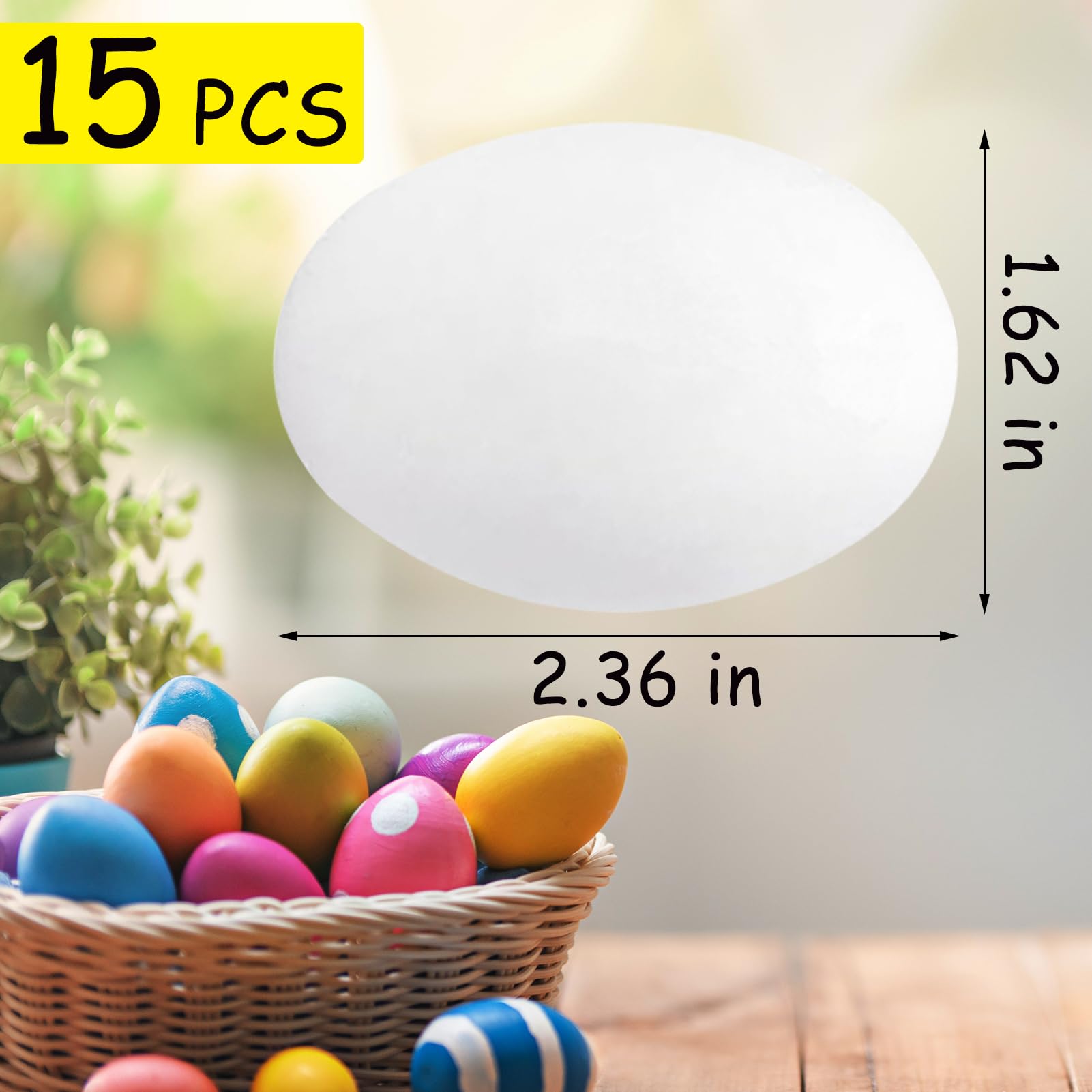 15 Pcs White Wooden Eggs Easter Egg, Life Size Plain Decorating Eggs for Kids Easter DIY Paint Your Own Egg, Easter Crafts, Eggs Hunt, Basket Stuffers and School Activities Supplies