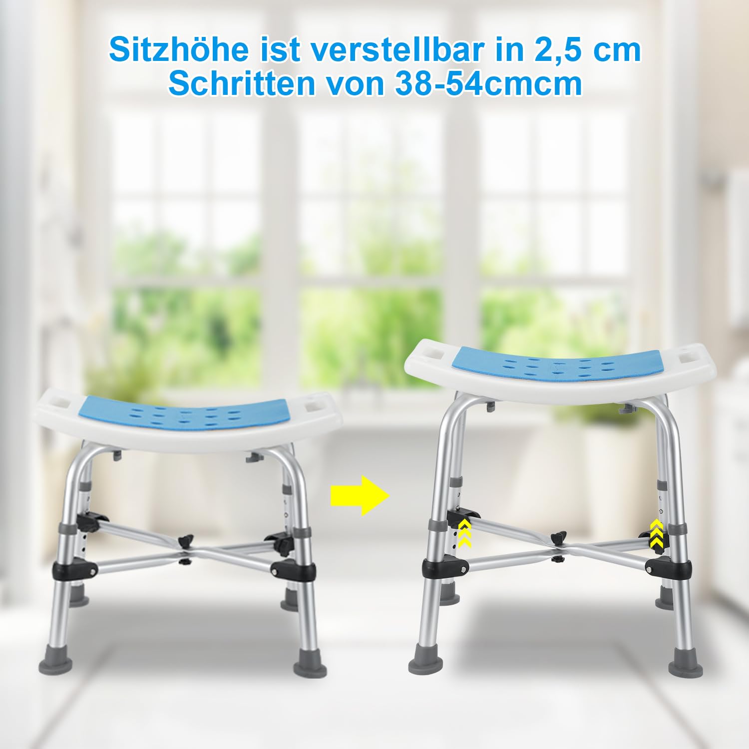 Taburete de ducha para personas mayores, altura regulable, 180 kg, silla de ducha para personas mayores, con barra transversal doble reforzada y alfombrilla antideslizante, taburete de baño