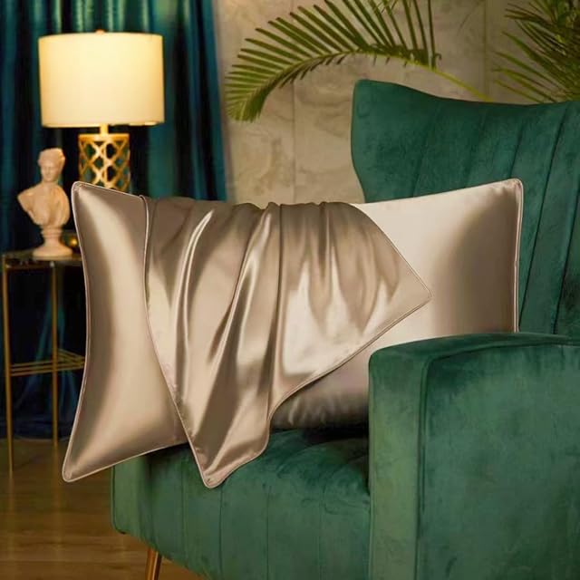 Both Sides Luxury Mulberry Silk Pillowcase 19 Momme Soft Breathable Hidden Zipper 1pc/pack 100% Pure Natural Silk (Taupe, Standard 50x75cm)