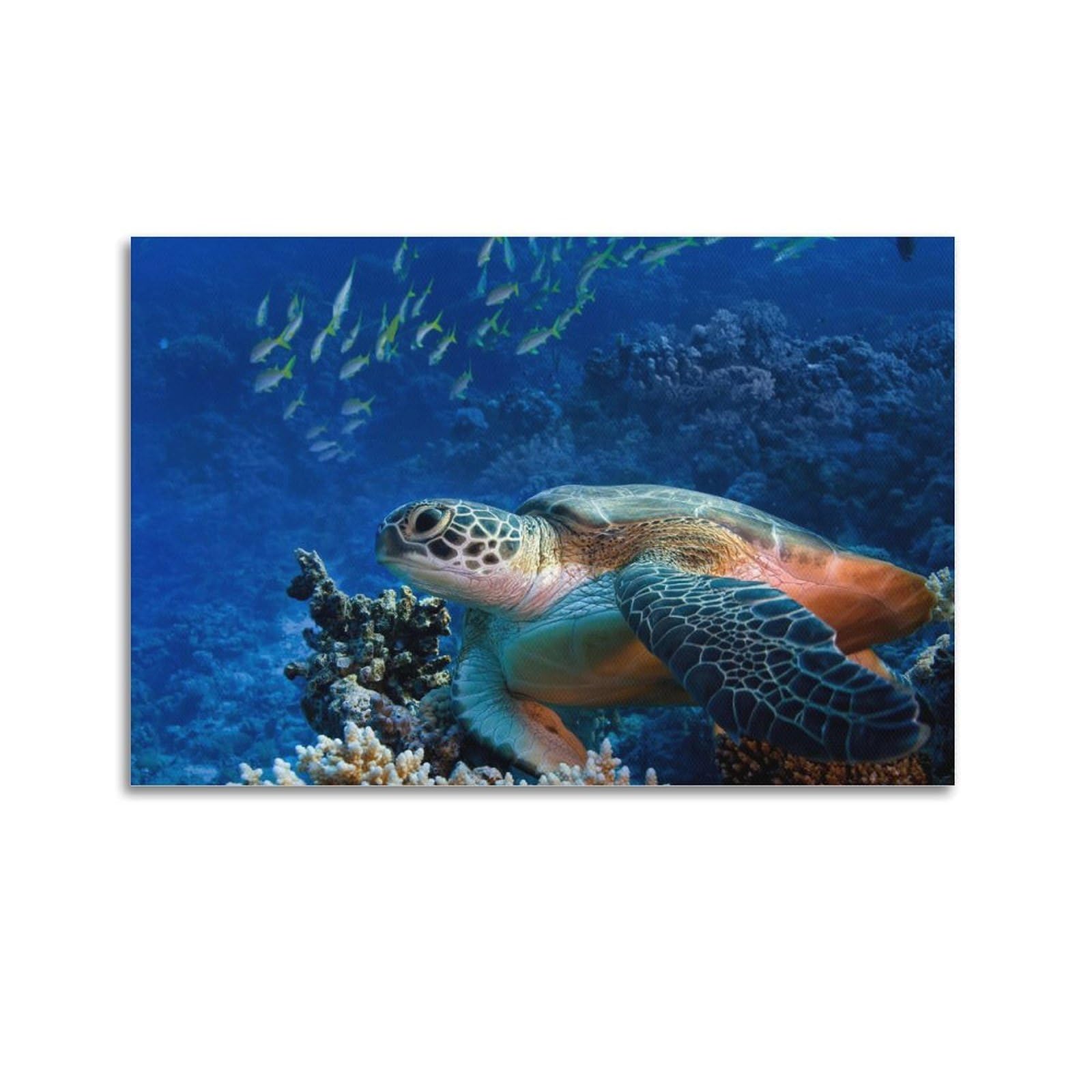 MJZLQN Marine Animal Poster Fish And Turtles on The Seabed Poster Decorative Painting Canvas Wall Posters And Art Picture Print Modern Family Bedroom Decor Posters 20x30inch(50x75cm)