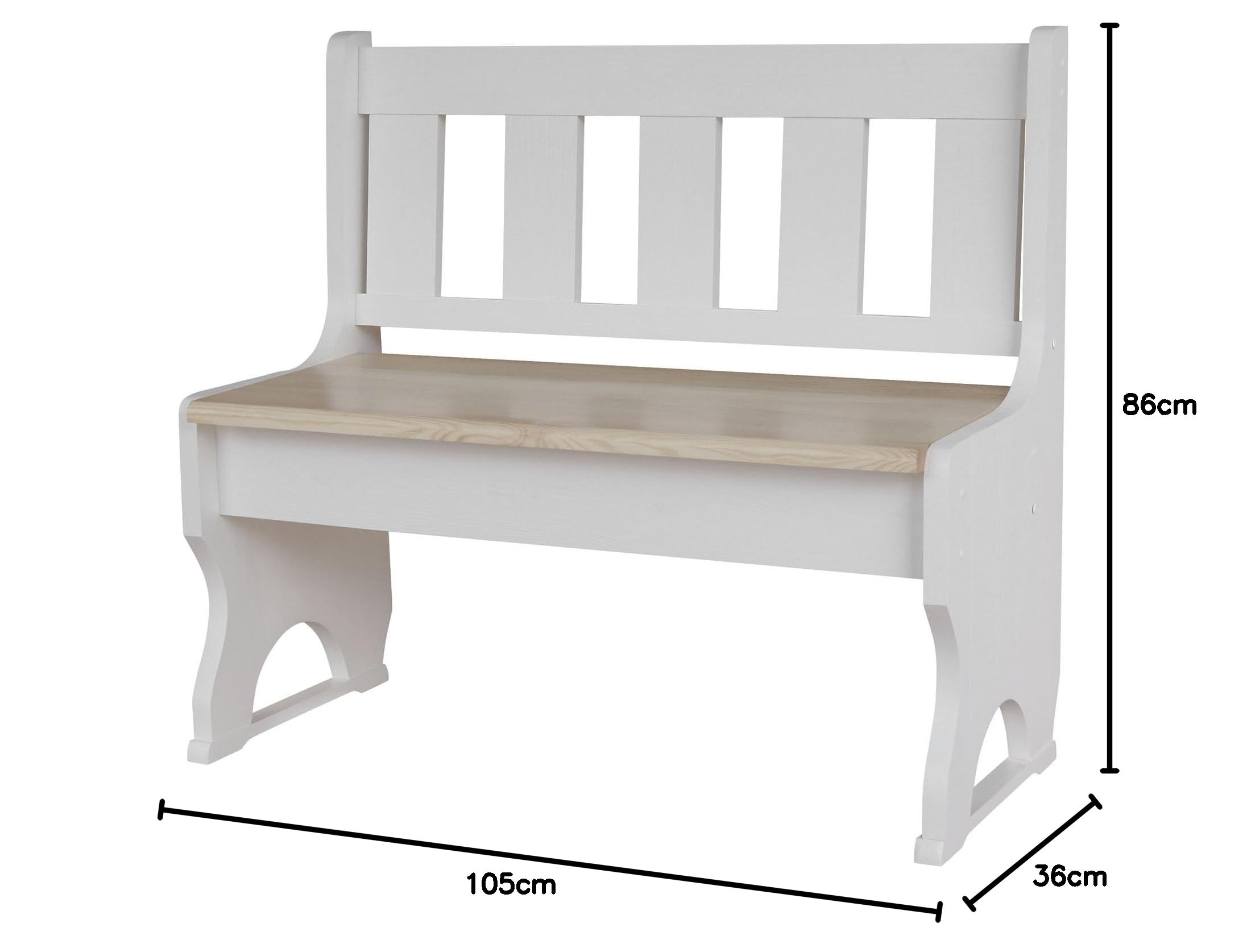 Banco de madera de pino macizo, color blanco, sin tratar (105)