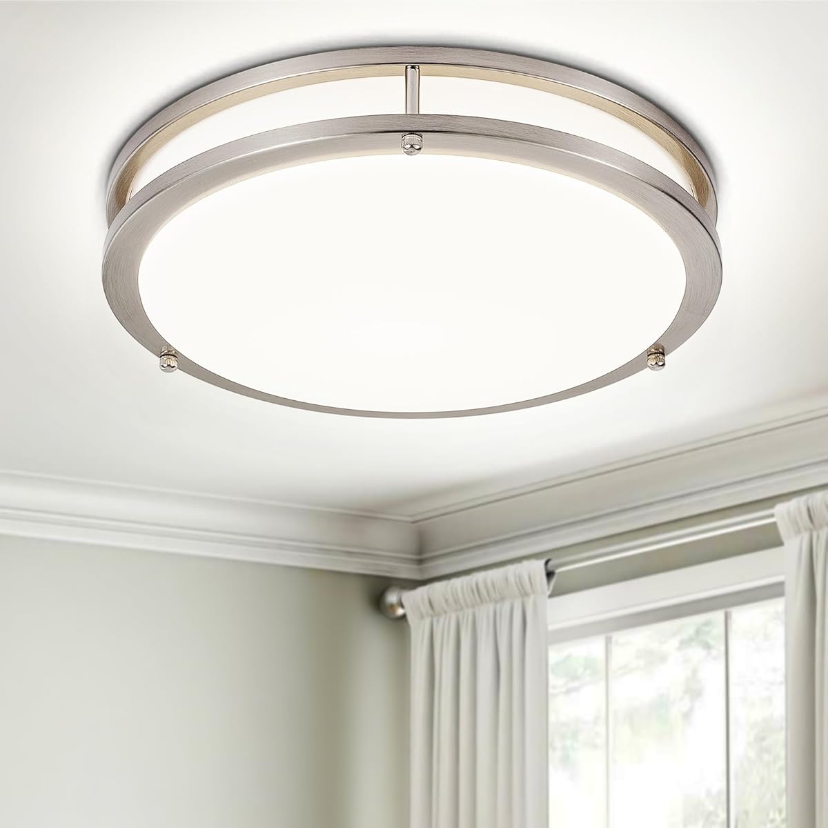 DLLT Flush Mount LED Ceiling Light: 13 Inch 5CCT (3000K-6000K) & Dimmable Ceiling Light Fixtures for Bedroom Hallway - 24W Modern Brushed Nickel Super Bright Kitchen Lighting Fixtures Ceiling