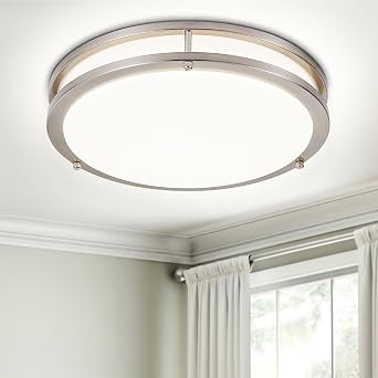 DLLT Flush Mount LED Ceiling Light 13 Inch 5CCT 3000K-6000K & Dimmable Ceiling Light Fixtures for Bedroom Hallway - 24W Modern Brushed Nickel Super Bright Kitchen Lighting Fixtures Ceiling
