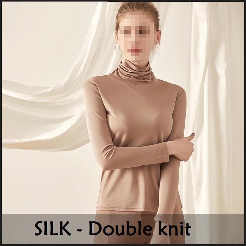 Women's Silk Thermal Underwear Top Winter Second Skin Warm Inner Wear Basic Base Layer Shirt