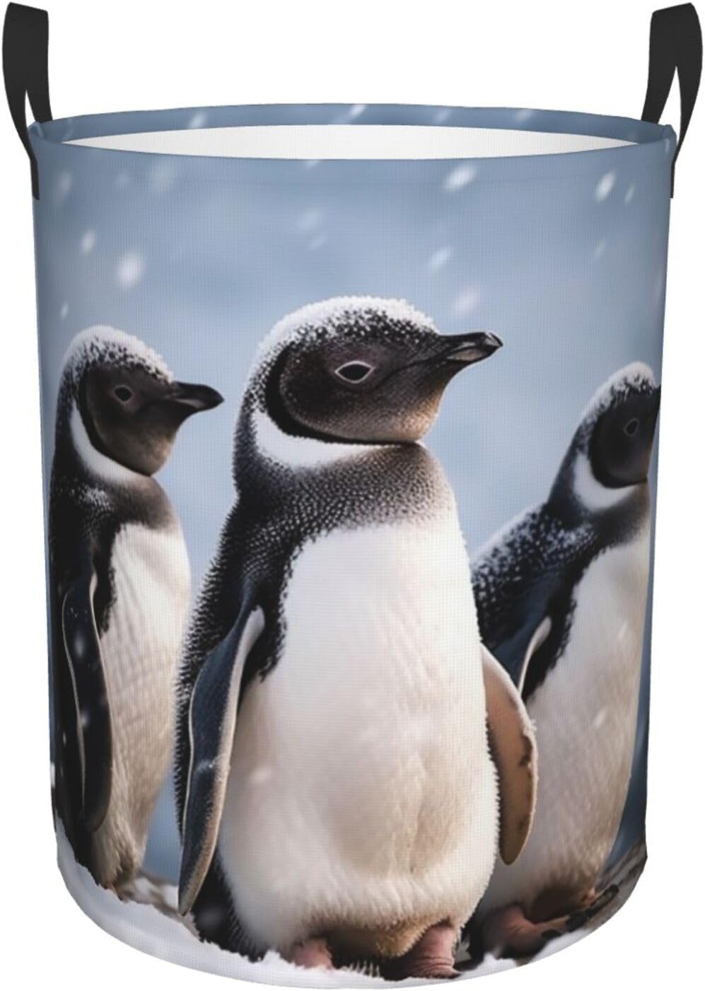 Young Penguins With Snow Laundry Basket With Handles, Foldable Laundry Hamper Oxford Cloth Dirty Clothes Basket Waterproof Clothes Toys Storage Bin Organizer for Bedroom Bathroom Dorm