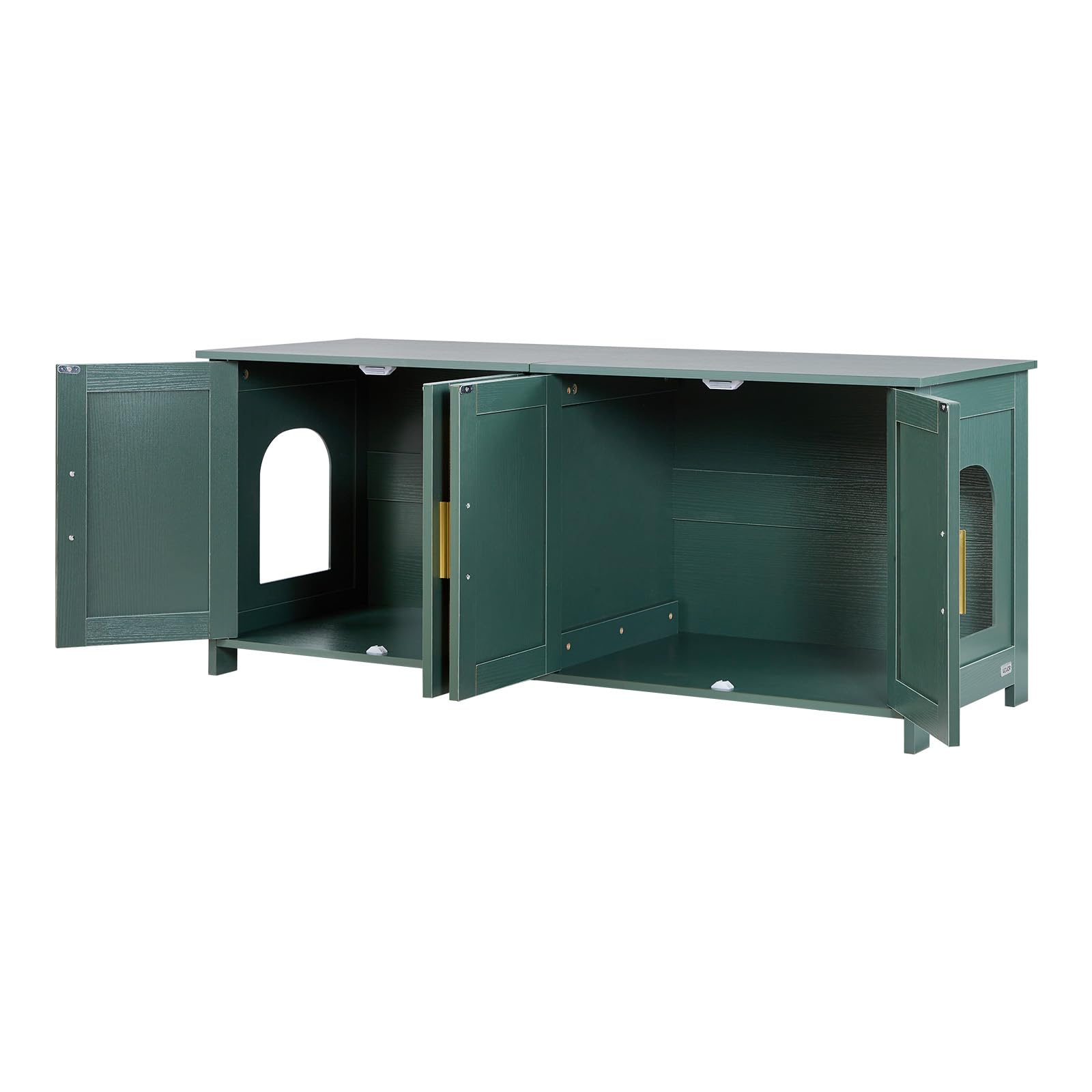 VEVOR Katzenschrank, 1200x450x500 mm, Katzentoilette mit 4 Rattantüren & 2 Eingängen, Katzenklo Schrank für den Innenbereich, Katzenhaus passend für die meisten Katzentoiletten, grün