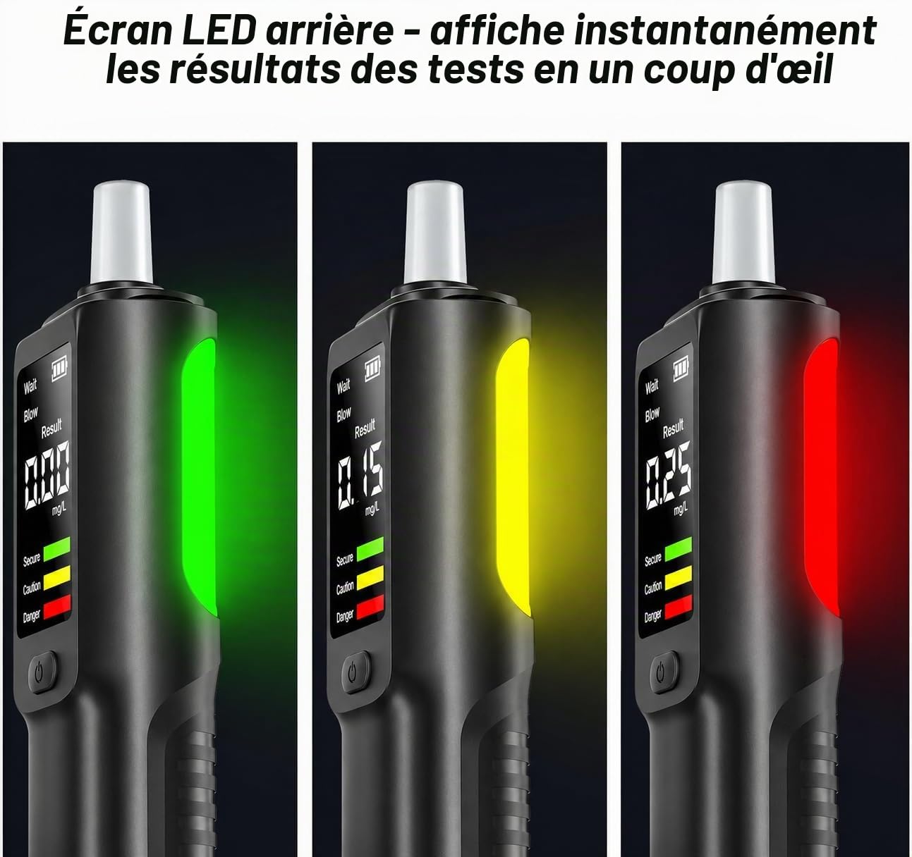 Ethylotest Electronique - Ethylotest avec 10 Embouchures, Alcotest Numerique, ethylometre mesures de Haute précision, pour Tests personnels domestiques (Black)
