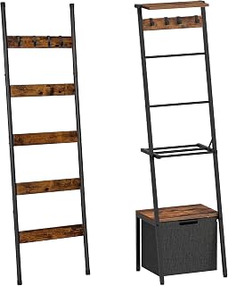 HOOBRO Blanket Ladder Bundle, 5-Tier Towel Rack with Hooks, 63" H Blanket Ladder with Storage Rack for Living Room, BF52CJ01-BF92CJ01