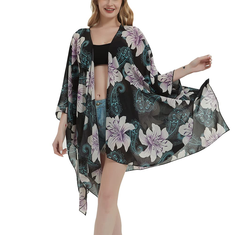 Kimono de playa boho cárdigan floral transparente para tus vacaciones 7