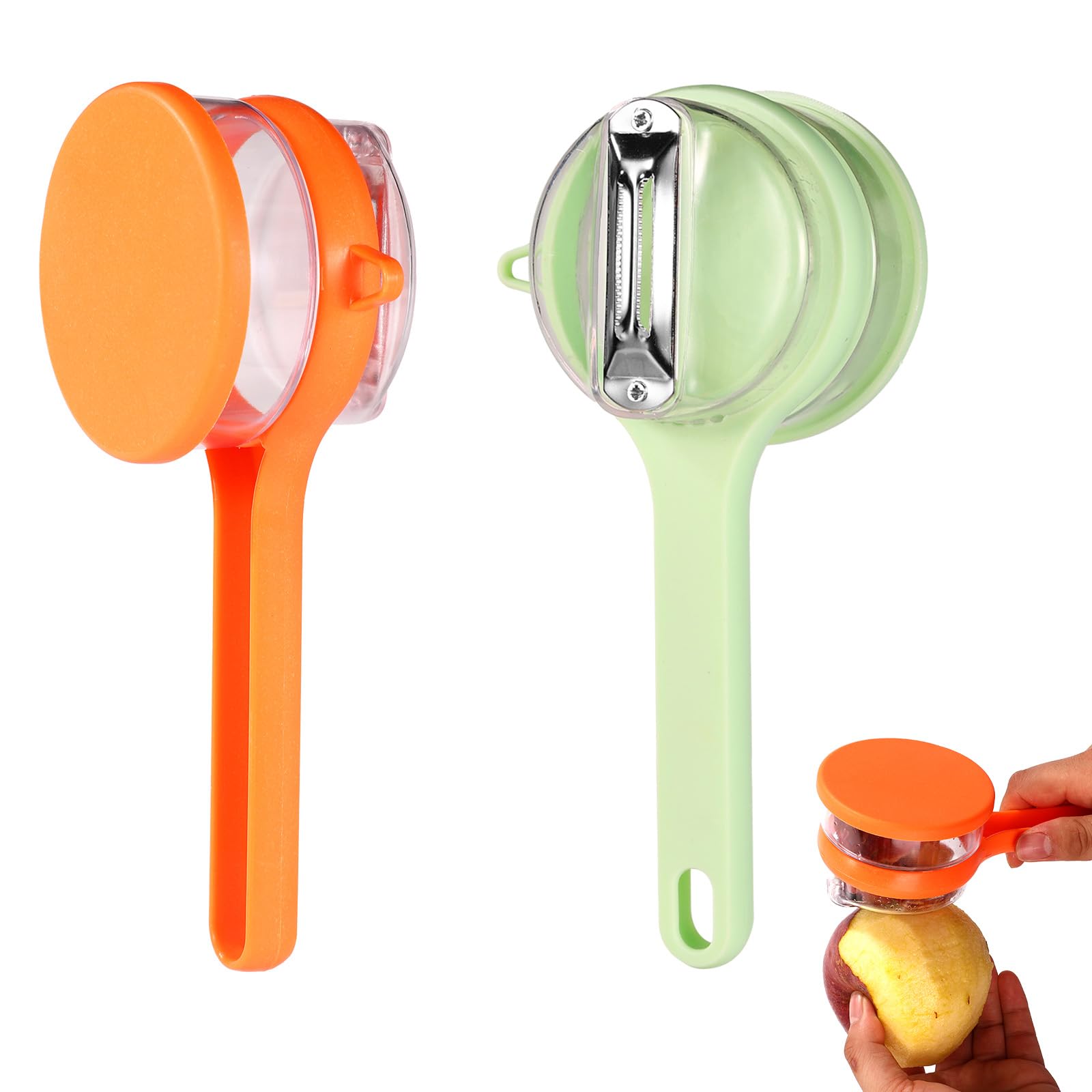 2pcs Vegetable Peeler with Container, Fruit Vegetable Peeling Tool with Catcher Storage Bucket Box Stainless Steel Blade Veggie Potato Versatile Peeler Knife for Home Kitchen (Green, Orange)