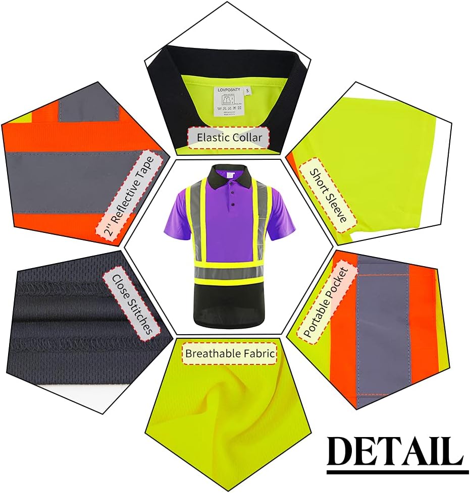 Safety Polo Shirts for Men ANSI Class 2 Safety Shirt Black Bottom Reflective Shirt for Men - Image 3