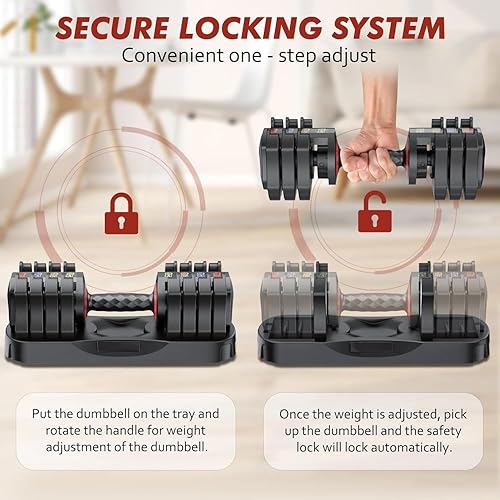 Miniatura 6 de Adjustable Dumbbell Set 22.5LB Total - Quick-Change Weight Plates with Ergonomic Handles and Storage Tray for Home Fitness Workouts