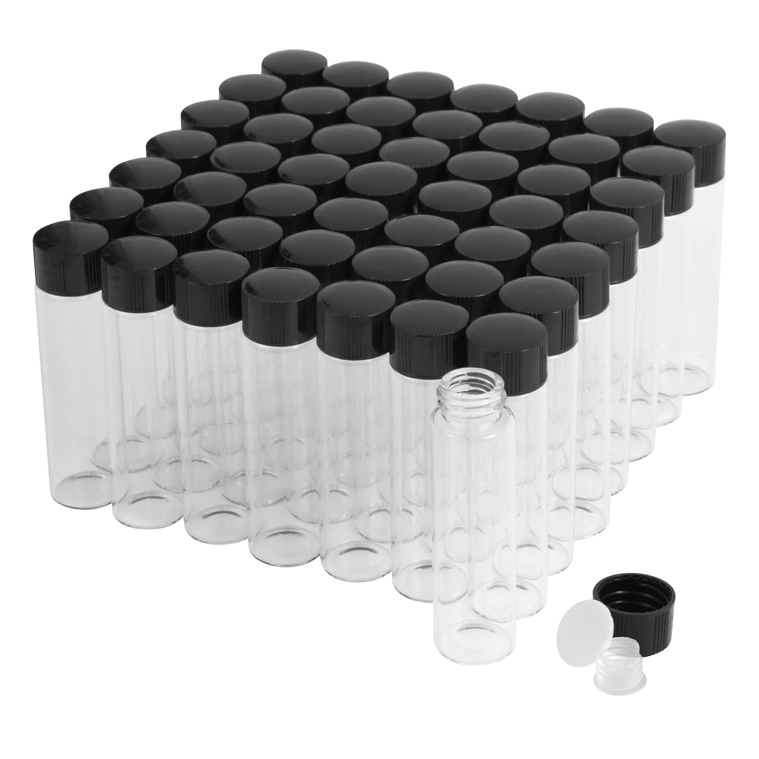 Salco 20ml Clear Glass Vials with Screw Caps and Plastic Stoppers, Small Liquid Sample Vial, Leak-Proof Vial Pack of (100)-image-37