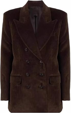 Womens Blazer Corduroy Coat Peak Lapel Blazer Casual Double Breasted Suit Jacket