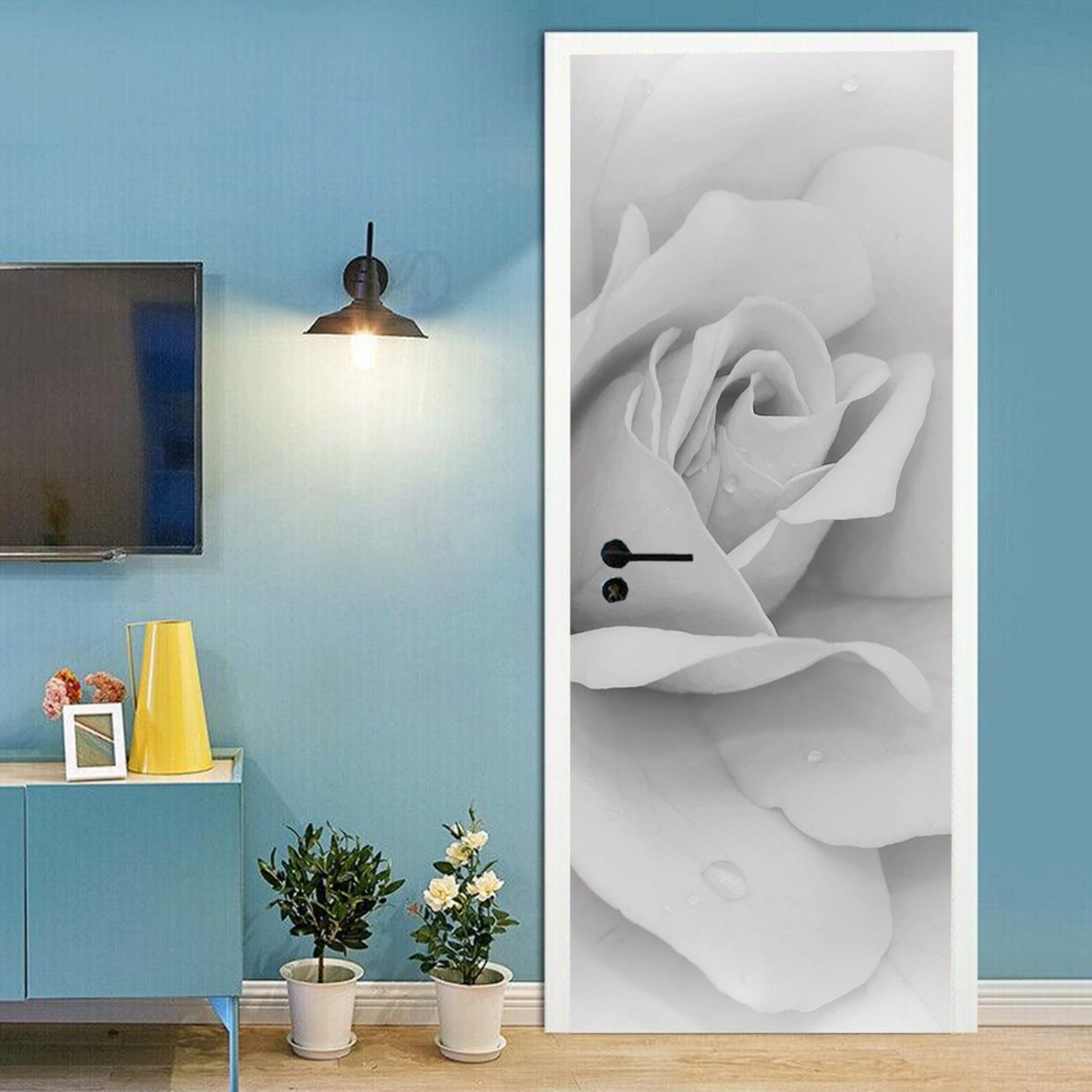 Adesivo 3D Porta Con Sfondo Floreale Petali Rosa - Pellicola Autoadesiva 85x215cm PVC - Foto 4