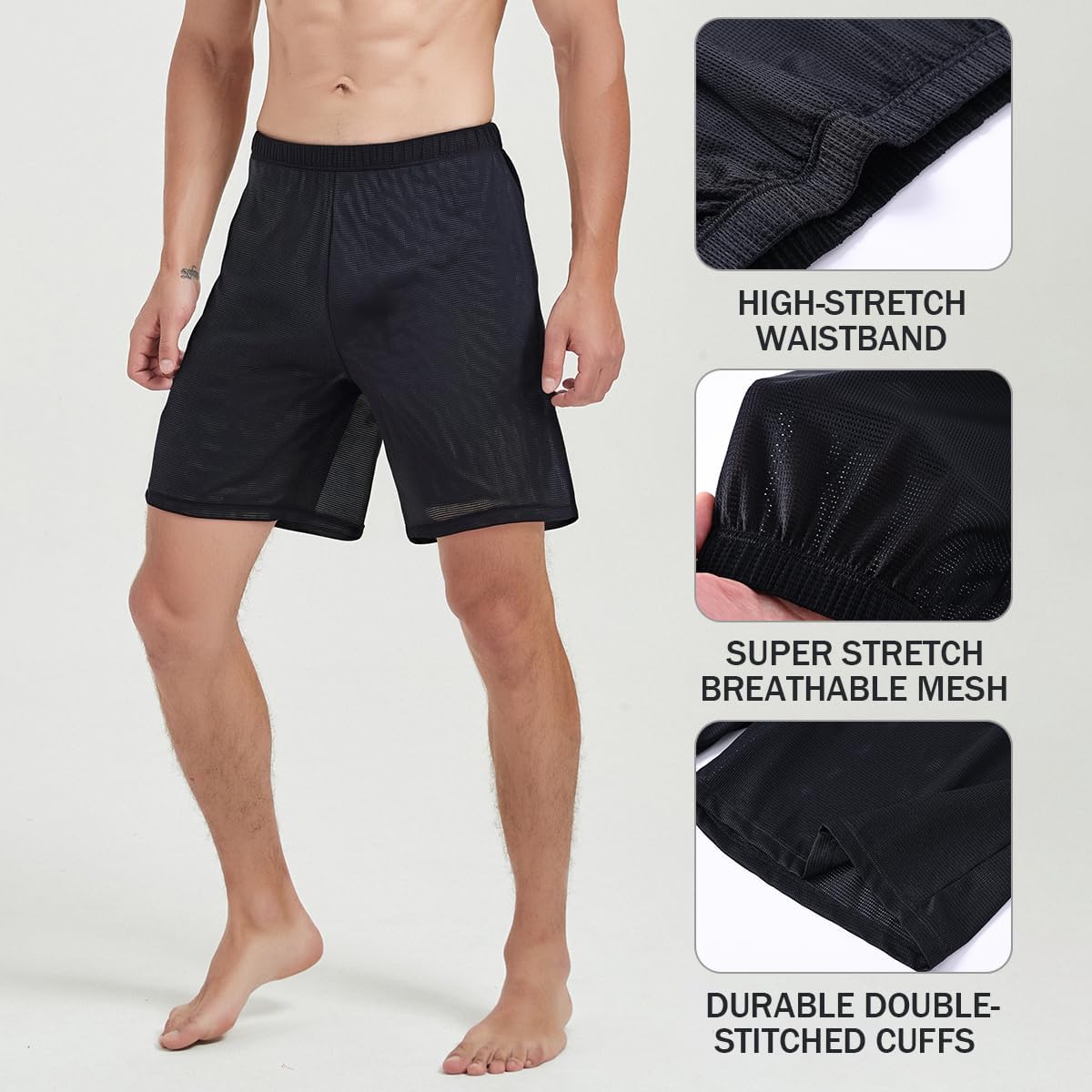 YINYOUYU Mens Mesh Shorts 9" Basketball Sport Gym Workout Running Athletic Quick Dry Long Shorts