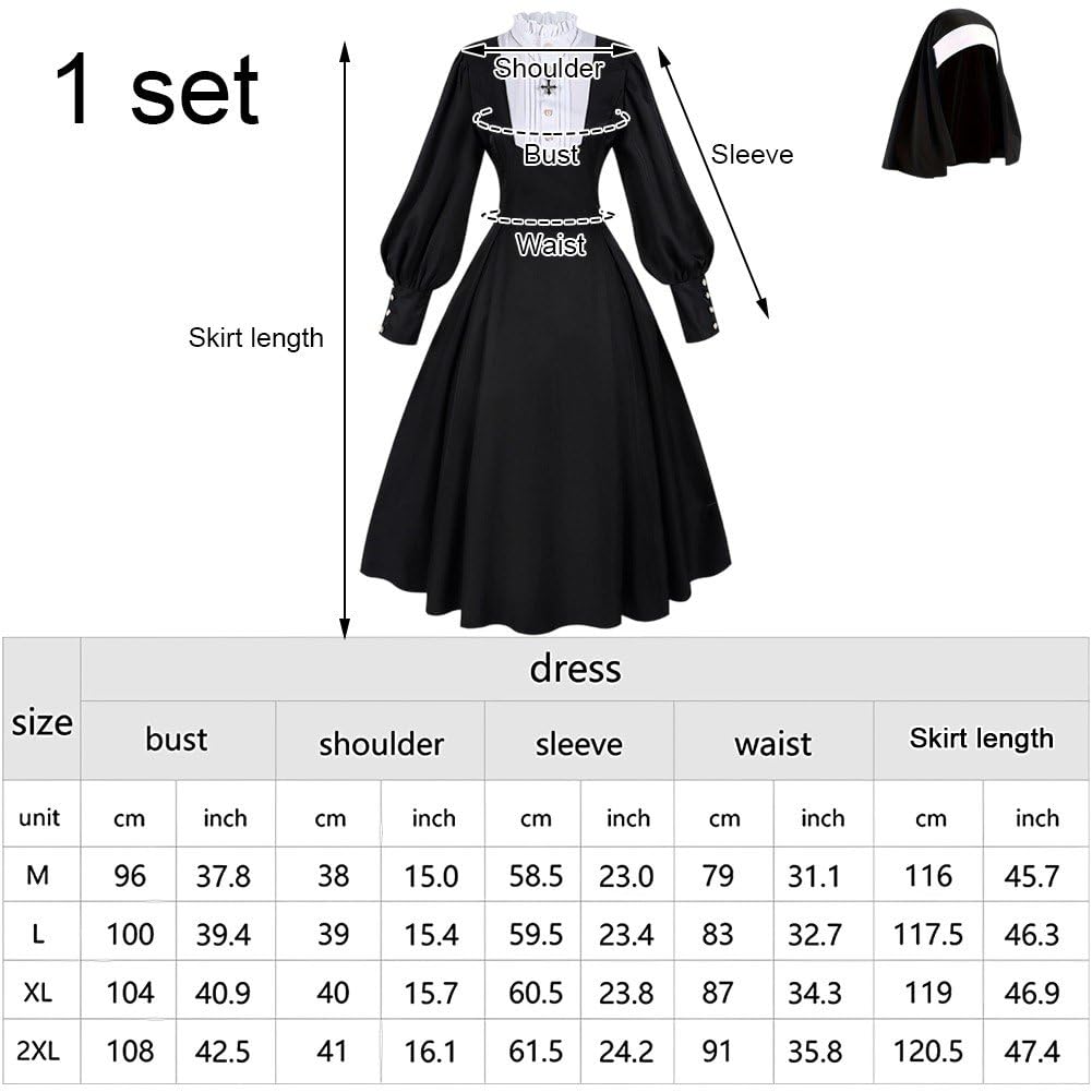 Wudaizhi Conjunto De Disfraz De Aterradora para Mujer, Vestido De Elegante para Adultos, Disfraz Religioso De Sacerdote para Halloween, Carnaval Y Fiesta De Cosplay.
