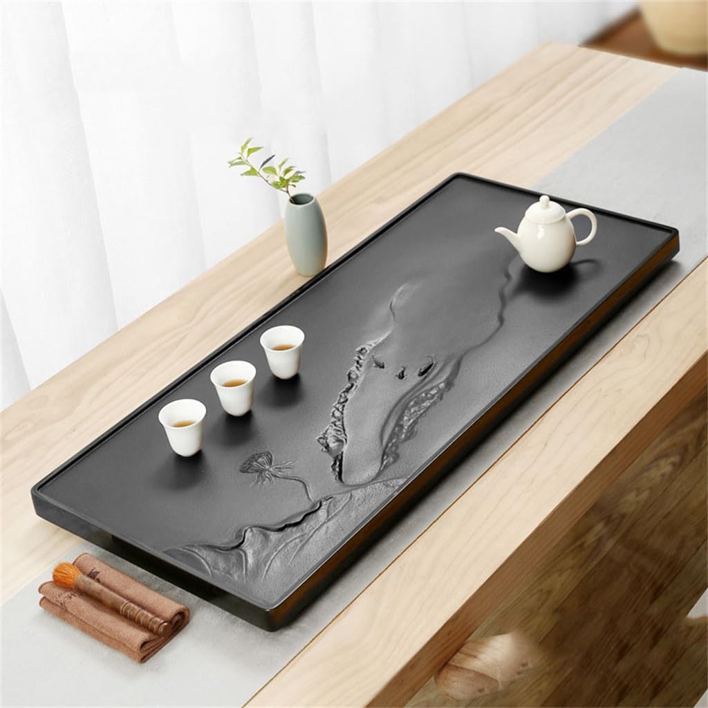 Black Golden Stone Tea Plate Home Office Kung Fu Set Chinese Zen Table
