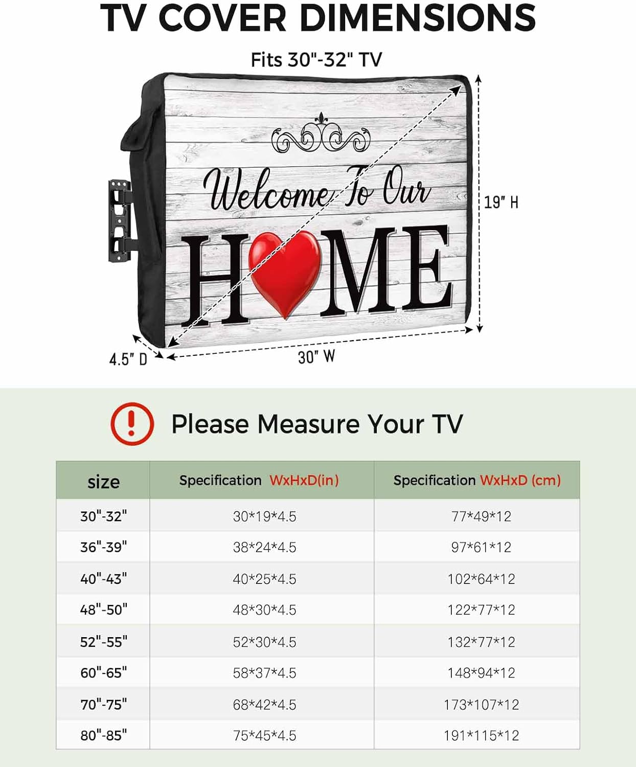 Outdoor TV Cover Welcome To Our Home Retro Wood Grain Waterproof Weatherproof TV Covers for 30 to 32 Inch Outside Flat Screen TV Protector Shield 30" W x 19" H x 4.5" D