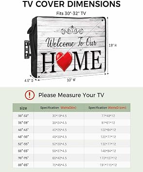 屋外用テレビカバー Welcome To Our Homeレトロ木目防水耐候テレビカバー 60~65インチ 外側フラットスクリーンテレビプロテクターシールド 幅58インチ x 高さ37インチ x 奥行き4.5インチ。