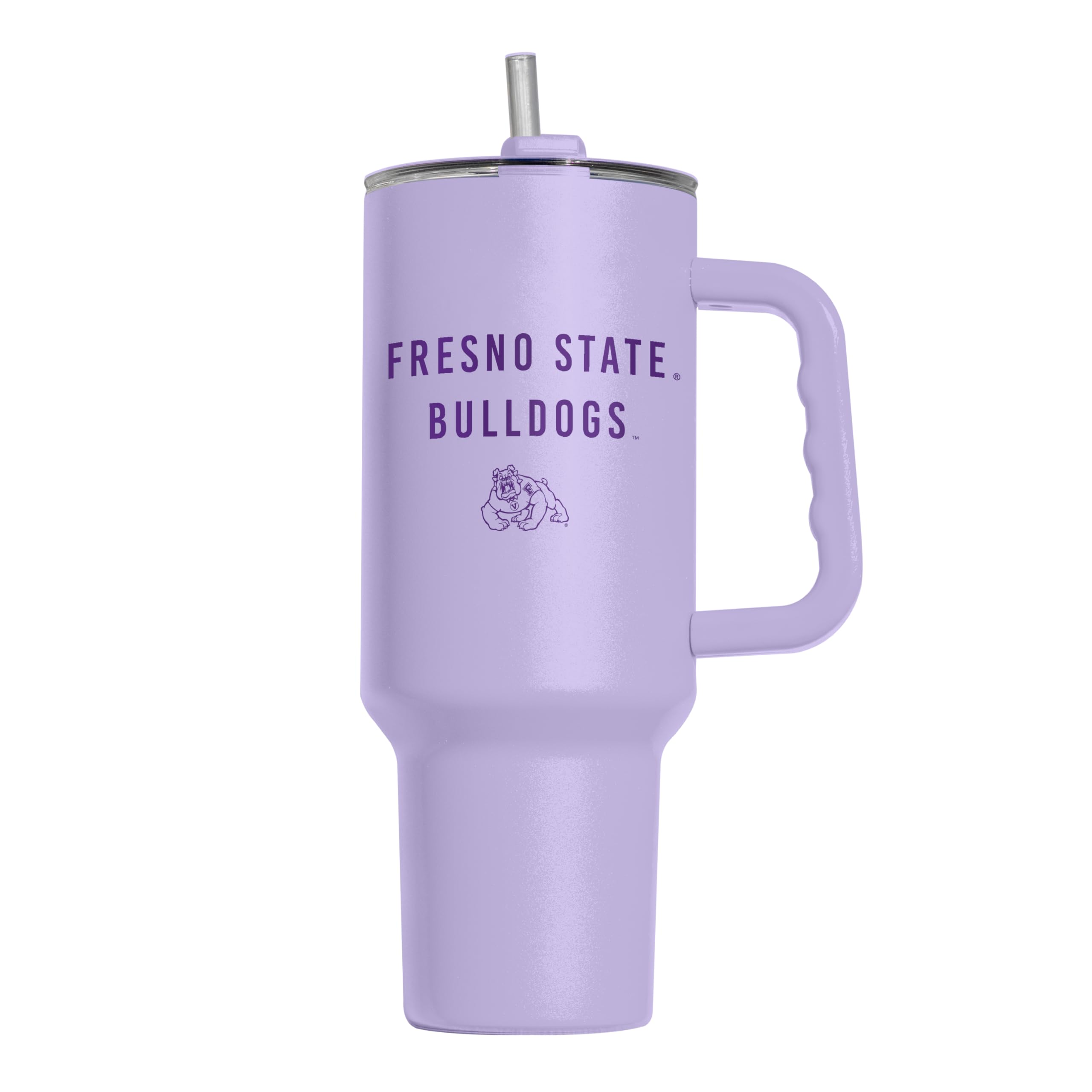 Logo Brands NCAA Fresno State Bulldogs Lavender 40 oz Tumbler with Handle - Stylish Everyday Use Powder Coated-Stainless Steel with Straw- Keeps Cold For Hours