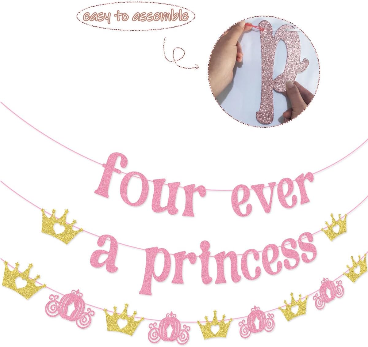 Four Ever a Princess Banner Garland for Princess 4th Birthday Party Decorations image 2
