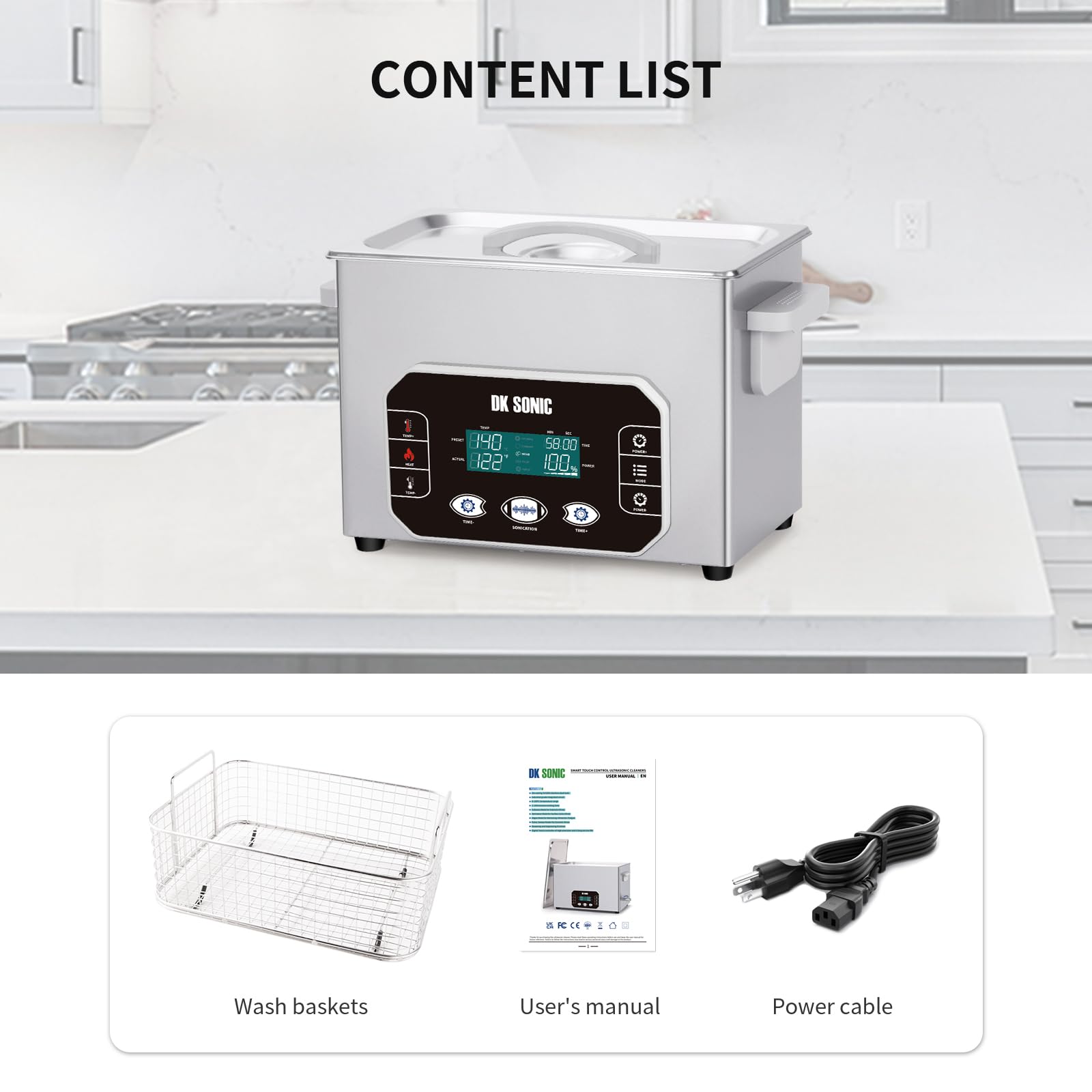 DK SONIC Professioneller Ultraschallreiniger 4L,120W Präzisions-Ultraschallreinigungsgerät mit Intelligenter Touch-Steuerung, fünf Modi für Brillen, Ketten, Uhren, Münzen (Inklusive Korb)