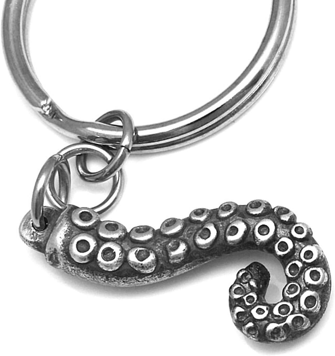 Handmade Octopus Tentacle Keychain in Pewter