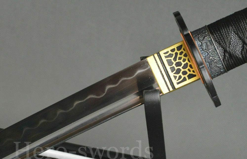 HERO SWORD 41 inches Katana Handmade Sharp Full Tang Japanese Samurai Sword Clay Tempered T10 Steel,Damascus Steel,1095 Steel,Real Weapons for Men Battle Ready