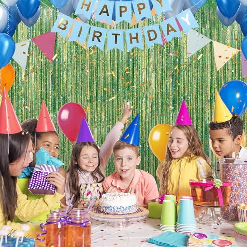 Image of Crosize 3 Pack 3.3 x 9.9 ft Laser Green Foil Fringe Curtains Party Decorations, Laser Green Tinsel Curtain Backdrop for Parties, Door Streamers, Glitter Streamer Backdrop for Birthday Decoration