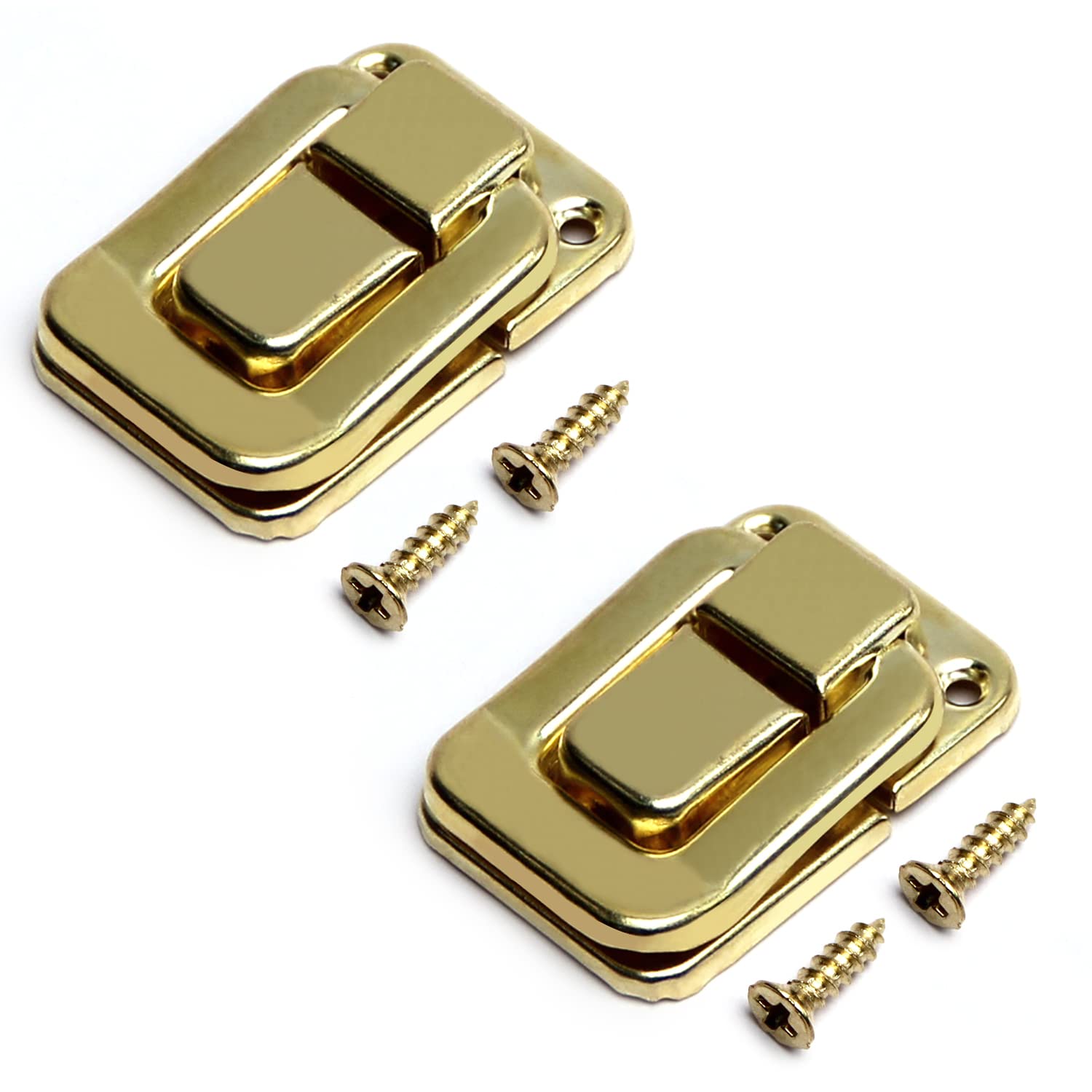 MroMax Toggle Catch Lock, 40mm Retro Decorative Yellow Hasp w Screws for Suitcase Chest Trunk Latch Clasp, Pack of 2
