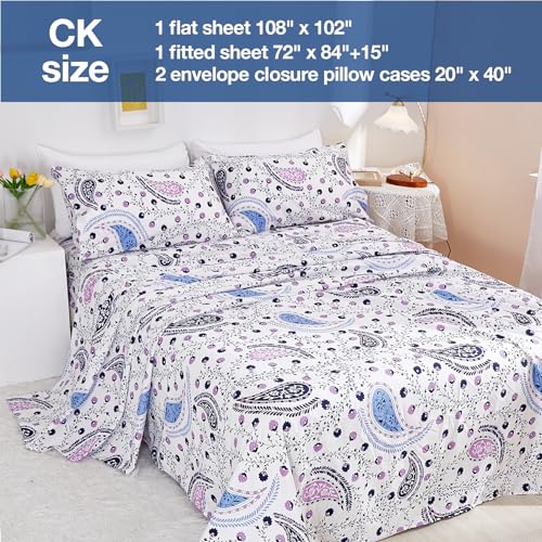 Image of JSD Vintage Paisley Floral Printed Sheet Set Cal King Deep Pocket | 4 Piece Soft Microfiber Sheets, OEKO-TEX Certified, Easy Care