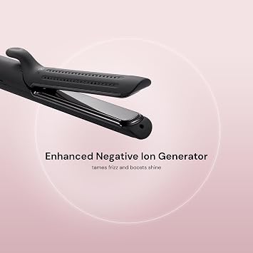 L'ANGE HAIR Le Duo Edge 360 Airflow Titanium Styler Blush | 2-in-1 Flat Iron Straightener & Curling Iron | 1 Wide Titanium Plates with Rounded Corners & Softly Beveled Edges (Black)