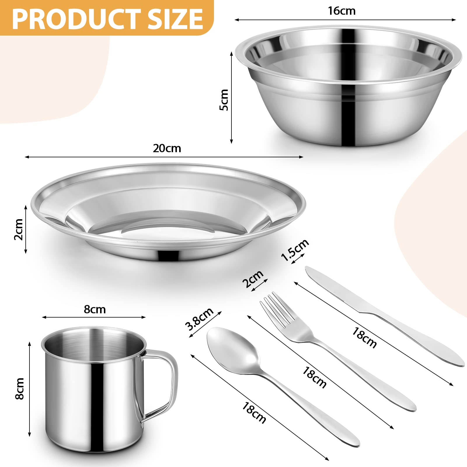 58 Pcs Camping Plates Cups and Bowls Set, Stainless Steel Dishes Mess Kit Utensils Tableware with Spoons Forks Knives Storage Bags for 8 Person Outdoor Camping Backpacking Hiking Travel Picnic
