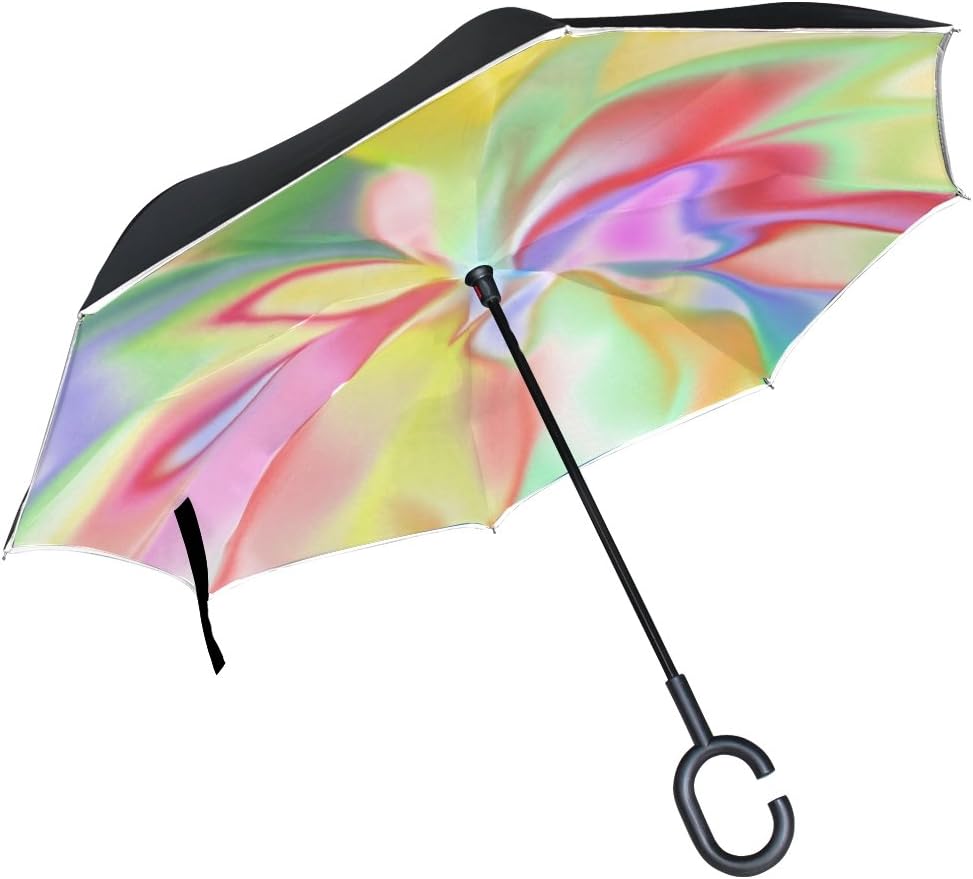 TIANYUSS Double Layer Inverted Spirit Colors Energy Spiritual Magical Umbrellas Reverse Folding Umbrella Windproof Uv Protection Big Straight Umbrella For Car Rain Outdoor With C-shaped Handle