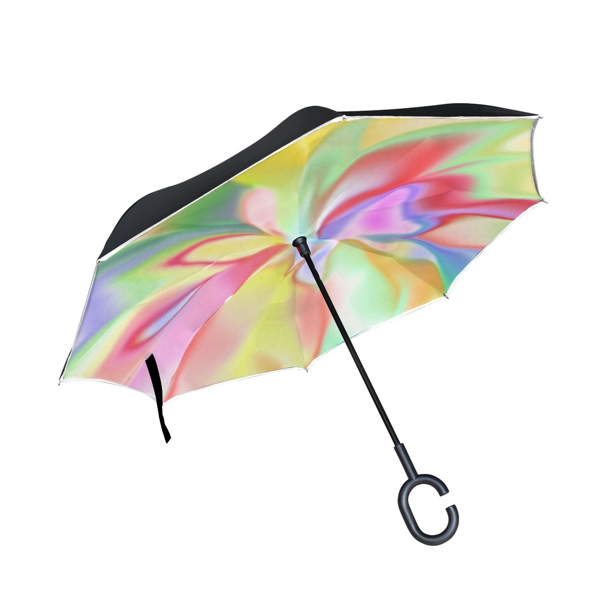 TIANYUSS Double Layer Inverted Spirit Colors Energy Spiritual Magical Umbrellas Reverse Folding Umbrella Windproof Uv Protection Big Straight Umbrella For Car Rain Outdoor With C-shaped Handle