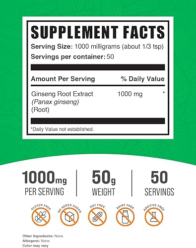 Miniatura 2 de BulkSupplements. com Polvo de extracto de raíz de ginseng - Extracto de ginseng Panax - Polvo de raíz de ginseng - Polvo de ginseng coreano -