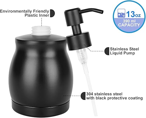 Miniatura 4 de Dispensador de jabón de acero inoxidable negro, moderno dispensador de líquido y loción para encimera para cocina y baño, bomba a prueba de óxido,