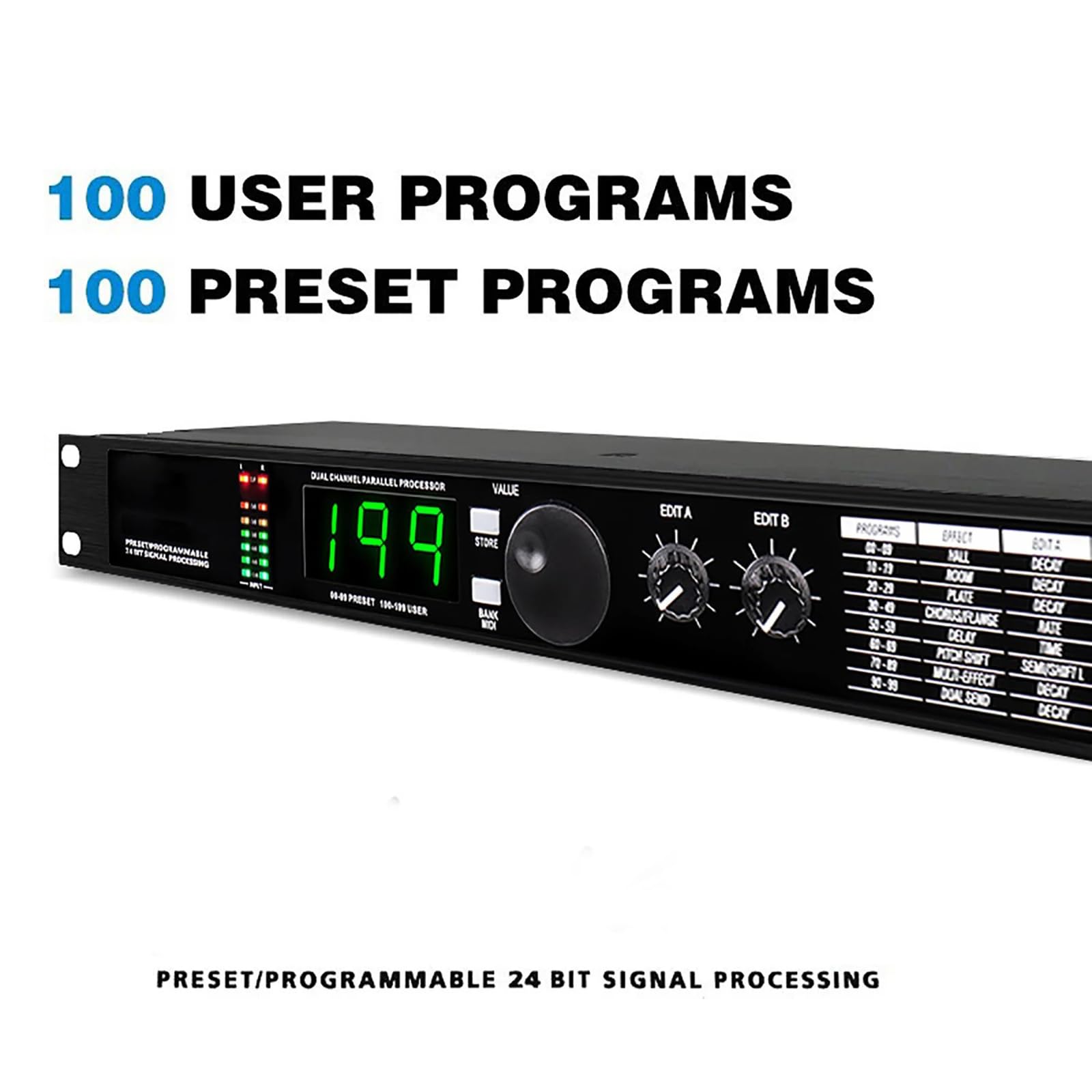 Procesador Multiefectos De Reverberación Digital, Ecualizador De Audio, Procesamiento De Señal De 24 bits Preestablecido/programable, 99 Programas Preestablecidos, para Micrófono Vocal