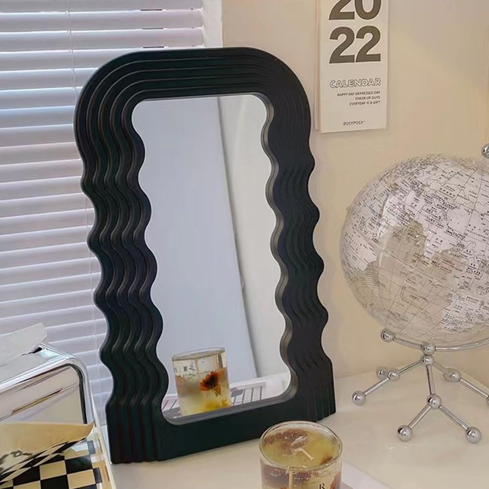 Miroir Mural Hosoncovy 26x41cm - Cadre Blanc Irrégulier, Verre Flotté, Pour Salle De Bain Ou Déco
